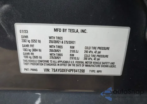 2023 Tesla Model Y Performance Dual Motor All-Wheel Drive z USA, uszkodzony, nr VIN 7SAYGDEF4PF841398